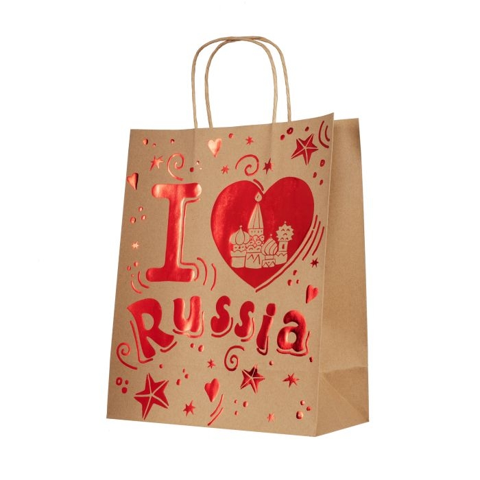 Крафт-пакет подарочный "Люблю Россию" с тиснением