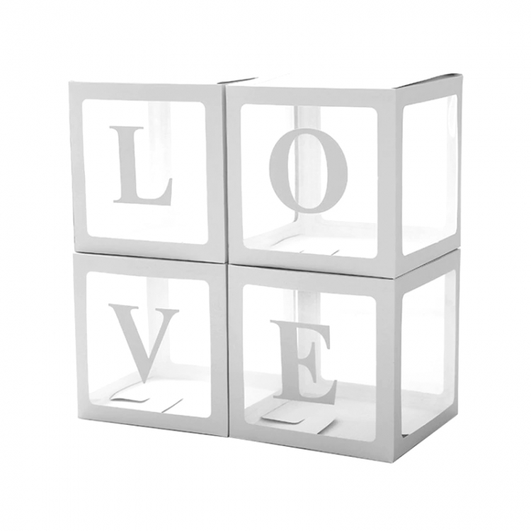 Набор коробок для воздушных шаров "Love" Белые грани, Прозрачный