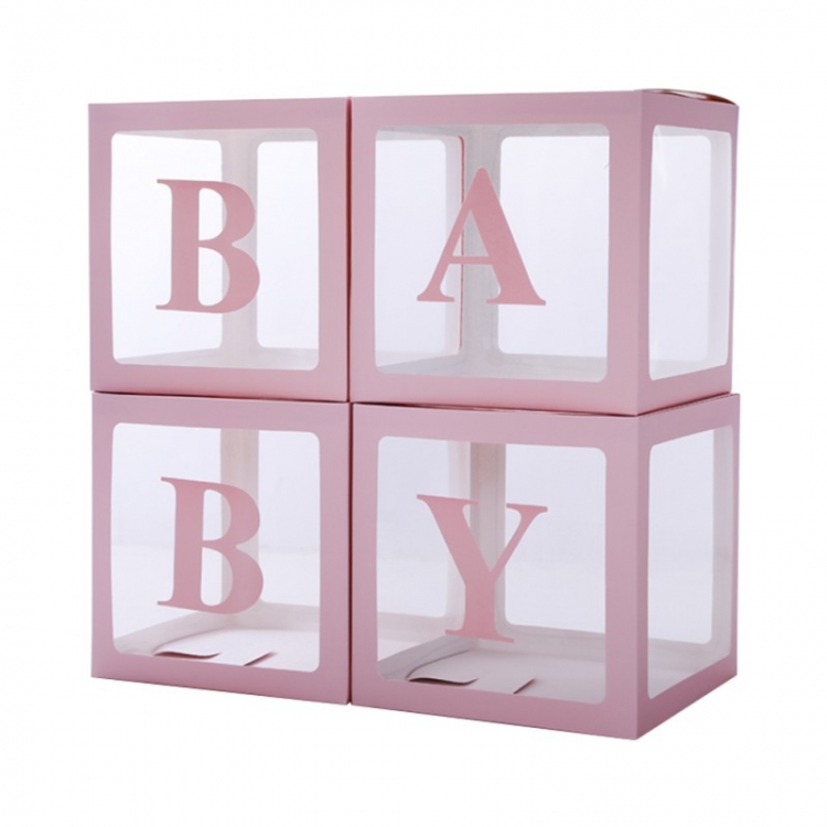 Набор коробок для воздушных шаров "Baby" Розовые грани, Прозрачный